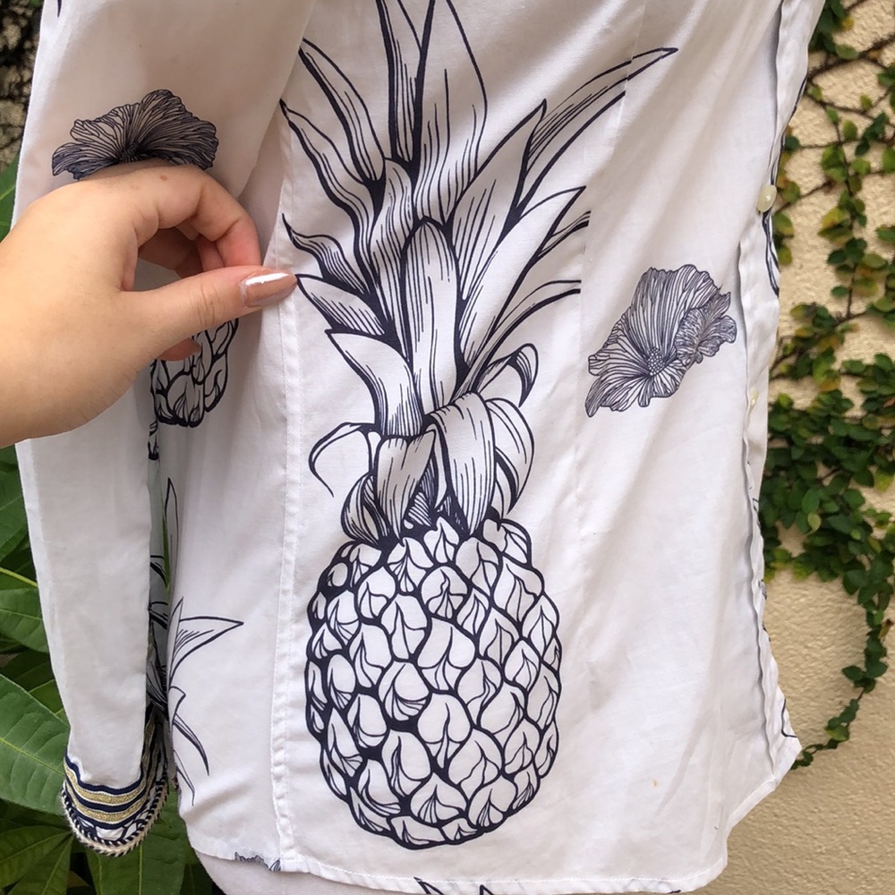 Vilagallo White Button Down With Pineapples And F… - image 4